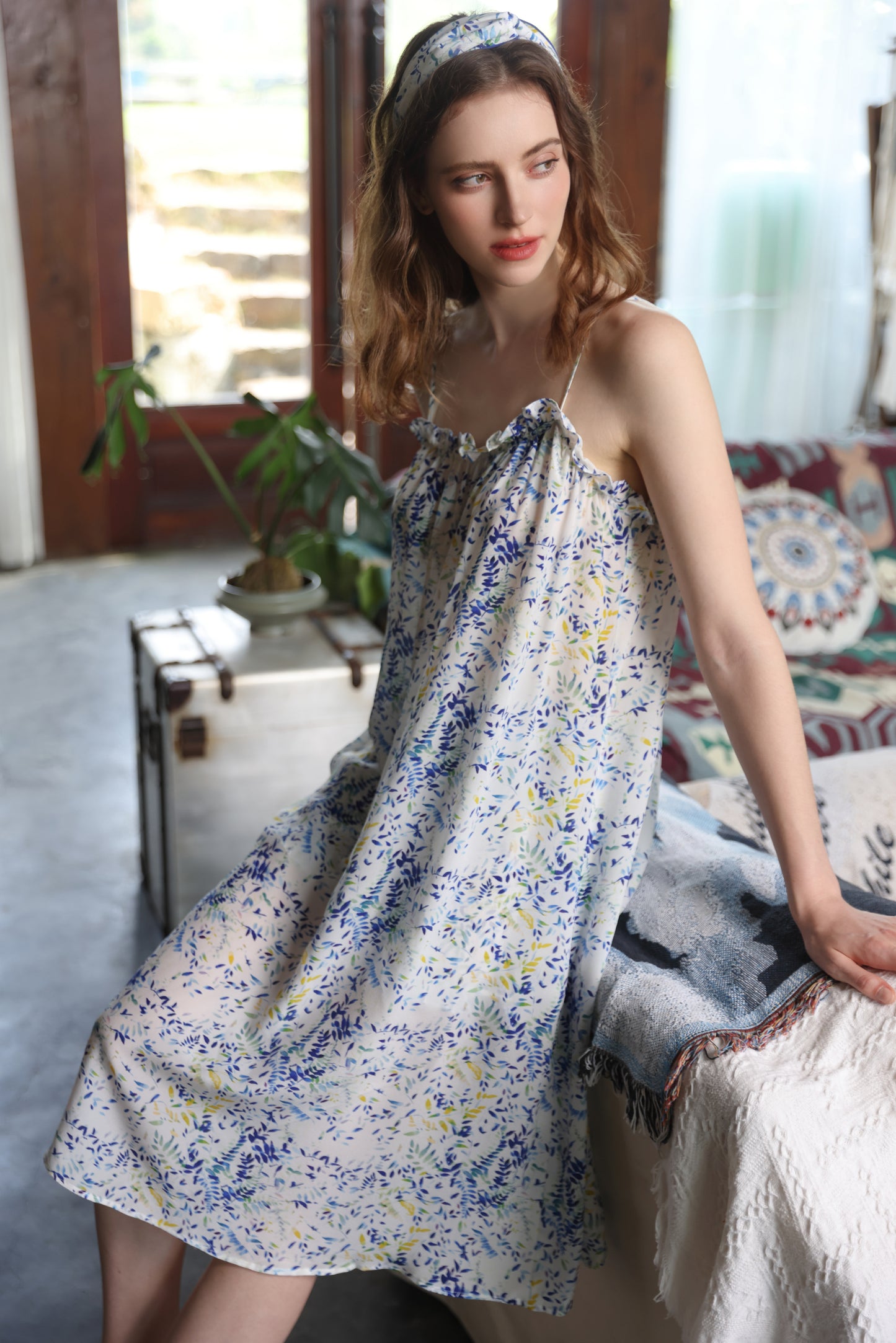 Asnature Sling dress female 2024 summer new printed loose and thin long skirt tide