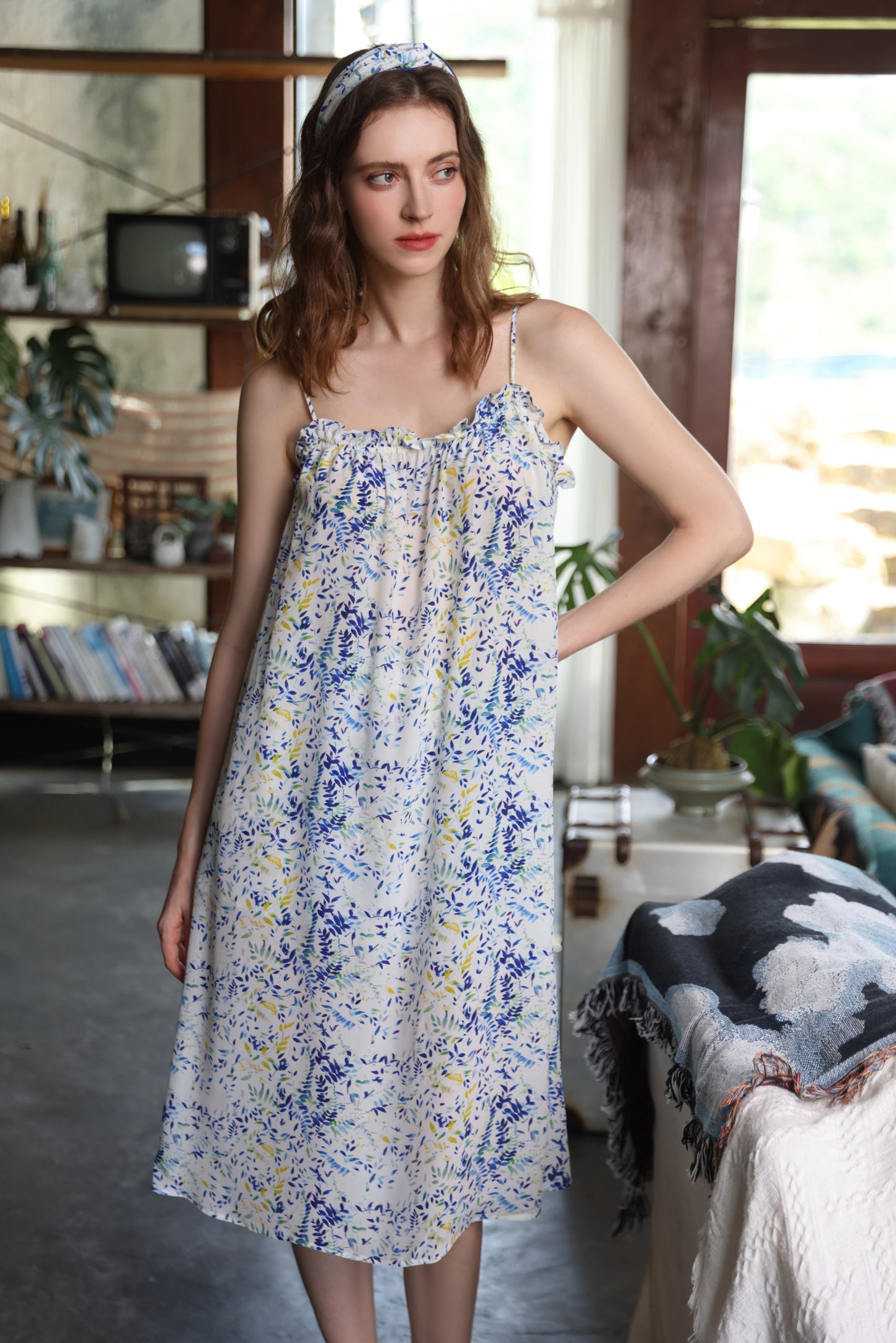 Asnature Sling dress female 2024 summer new printed loose and thin long skirt tide