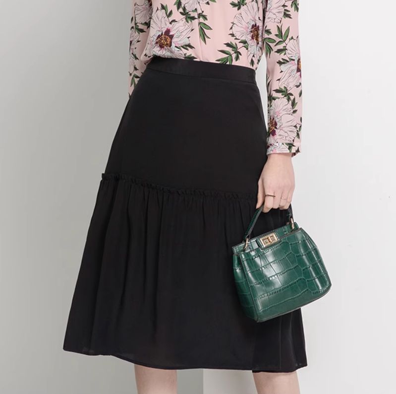 ASNATURE 2024 Summer new slim black skirt slim black A -line skirt real silk skirt mulberry silk middle long skirt