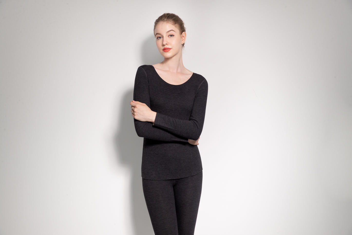 ASNATURE2024 non -trace warm underwear female plus velvet AB double -sided containing 5%goat and grinding hair summer clothing black top female